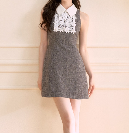 Edgy Halter Neck Dress with Metal Accents - Mini Length for Festivals & Beach Trips